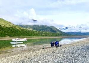 Alaska bear viewing aircraft on a remote beach in Lake Clark National Park on a tour from Homer.