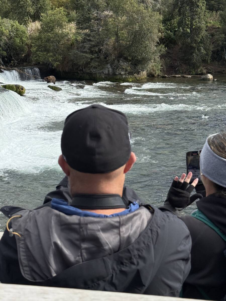 On the platform at Brooks Falls