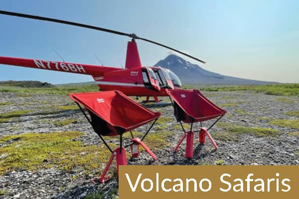 Helicopter flying near remote Alaska volcano country